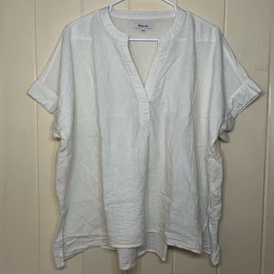 SOLD Madewell Short Sleeve Cotton Thin Loose Cream V Neck Shirt Size Large